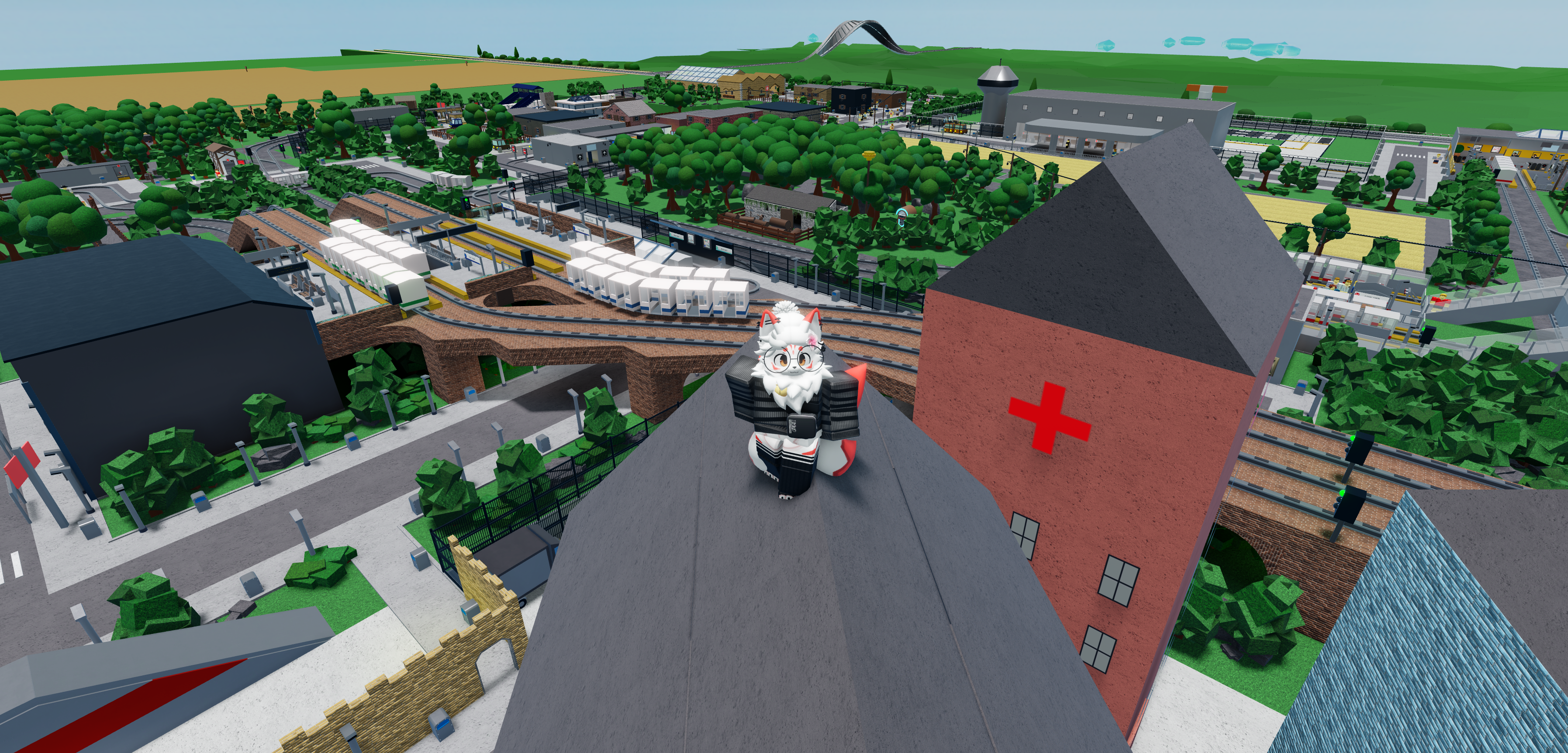 My character, with a city behind